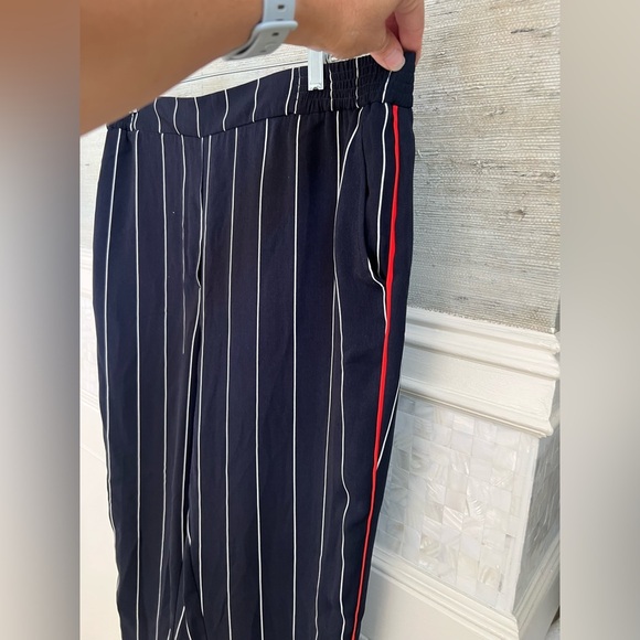 Large ett:twa Anthropologie pull on cropped pants navy white stripe red piped - Picture 12 of 17
